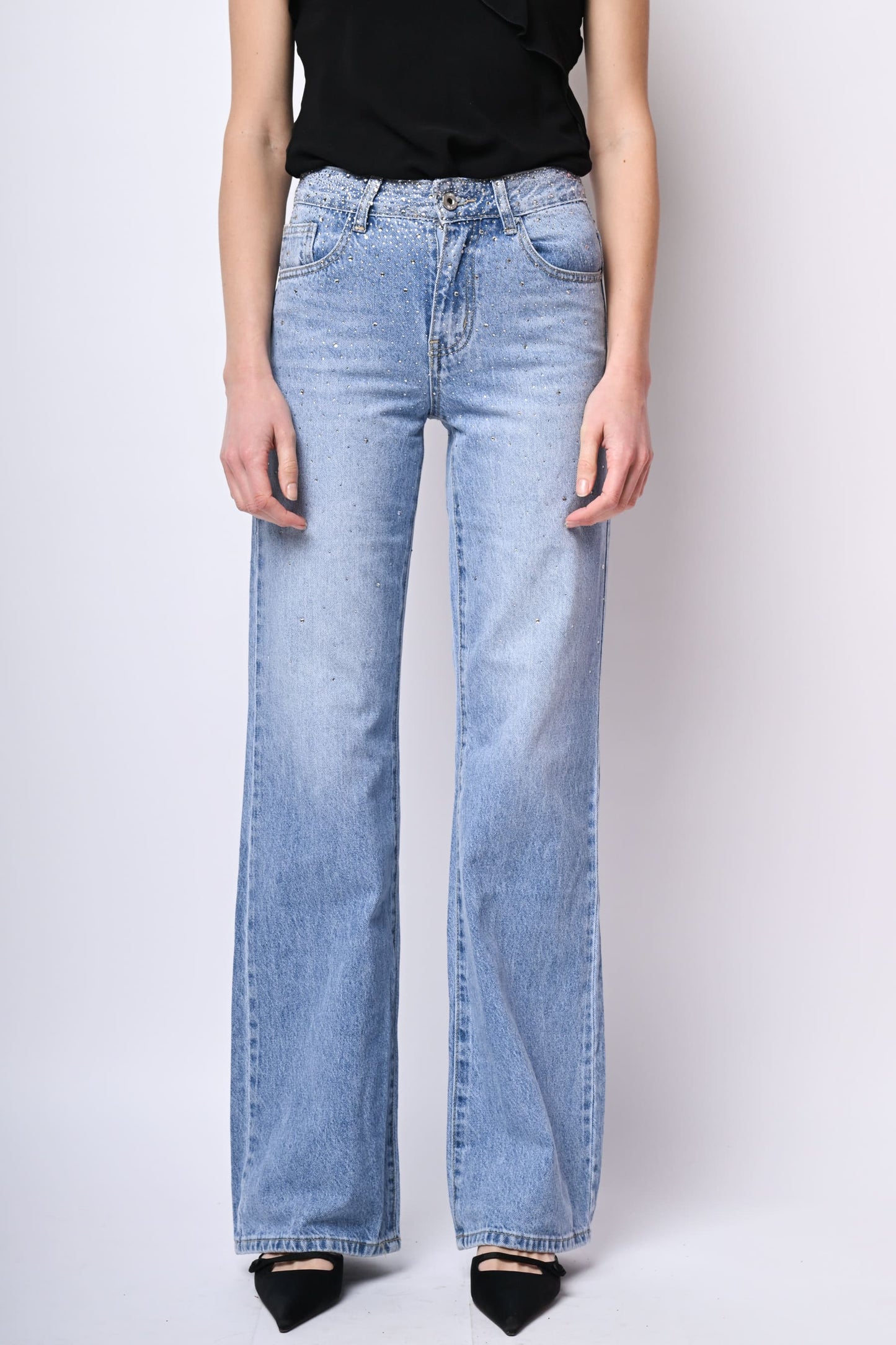 Jeans a gamba dritta con strass